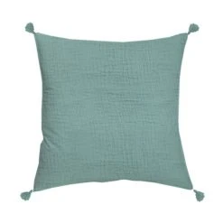 Le moins cher 😍 Coussin Uni Déhoussable En Gaze De Coton Finition 4 Pompons 👍