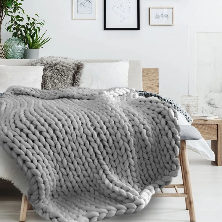 Sortie 🧨 The Home Deco Factory Plaid Grosse Maille Chunky - L. 150 X L. 120 Cm - Gris 😉 3 Sortie 🧨 The Home Deco Factory Plaid Grosse Maille Chunky - L. 150 X L. 120 Cm - Gris 😉