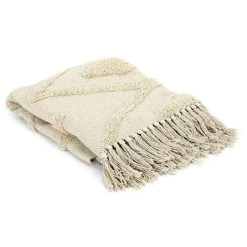 Grosses soldes 🥰 Paris Prix Plaid Ethnique Relief Losange 120x150cm Écru ⭐