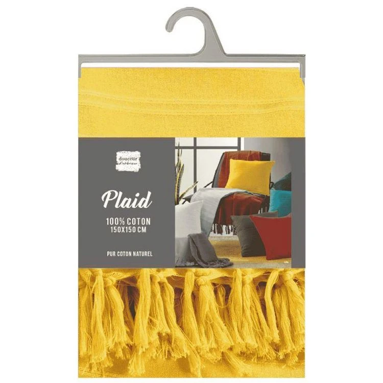 Bon marché 🎉 Paris Prix Plaid Uni à Franges Lilia 150x150cm Jaune ✨ 4 Bon marché 🎉 Paris Prix Plaid Uni à Franges Lilia 150x150cm Jaune ✨ – Image 2