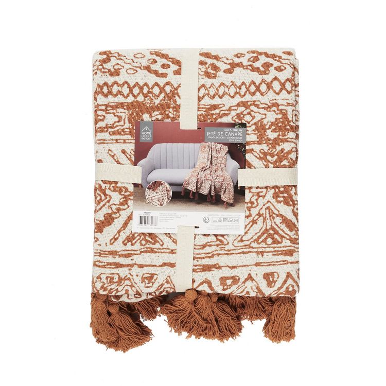 TOILINUX Plaid en coton à Pompons - 120 x 150 cm - Imprimés Ocre et Beige Meilleure affaire ???? TOILINUX Plaid En Coton à Pompons - 120 X 150 Cm - Imprimés Ocre Et Beige ???? -Jardin Privé Shop unnamed file 2222