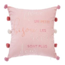 Remise ???? ATMOSPHERA Coussin Brodé 10 Pompons Rose ????