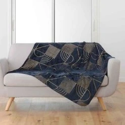 Coupon 🌟 Paris Prix Plaid Flanelle Imprimé Lineor 125x150cm Marine ✔️