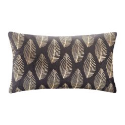 Tout neuf ⭐ ATMOSPHERA Coussin Effet Velour à Imprimé Tropic - Gris Foncé Et Or - 30 X 50 Cm ????