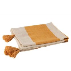 Vente flash ❤️ Paris Prix Plaid Déco à Pompons Rayures 130x170cm Ocre ????