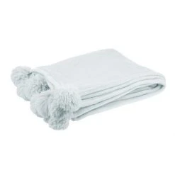 Nouveau 😀 Paris Prix Plaid à Pompons Blanket 130x180cm Bleu Clair 🎉
