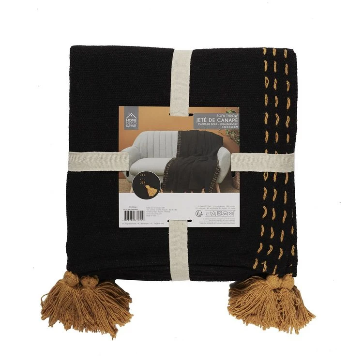 Vente flash đ TOILINUX JetĂ© De CanapĂ© SurpiquĂ© Avec Pompons - Noir Et Jaune đ„ 5 Vente flash đ TOILINUX JetĂ© De CanapĂ© SurpiquĂ© Avec Pompons - Noir Et Jaune đ„ â Image 3