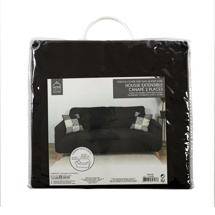 Coupon 🎉 The Home Deco Factory Housse Extensible Pour Canapé 2 Places - Noir - 170 X 80 Cm 🔔 3 Coupon 🎉 The Home Deco Factory Housse Extensible Pour Canapé 2 Places - Noir - 170 X 80 Cm 🔔