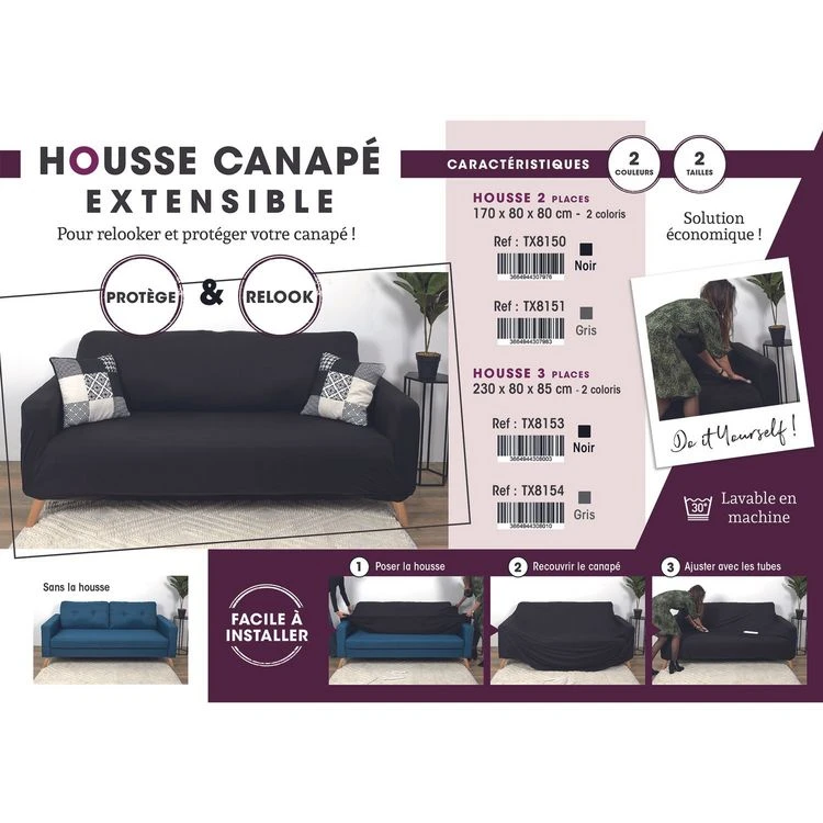 Coupon 🎉 The Home Deco Factory Housse Extensible Pour Canapé 2 Places - Noir - 170 X 80 Cm 🔔 5 Coupon 🎉 The Home Deco Factory Housse Extensible Pour Canapé 2 Places - Noir - 170 X 80 Cm 🔔 – Image 3
