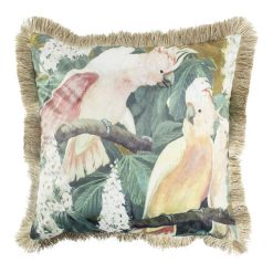 Grosses soldes ???? Coussin En Velours Frangé 45x45cm Cacatoès ????