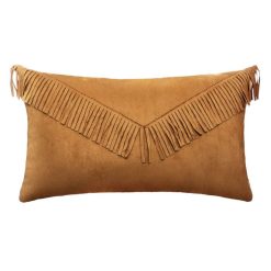 Sortie ???? ATMOSPHERA Coussin à Franges Effet Suédine Pop - L. 50 X L. 30 Cm - Jaune Ocre ⭐