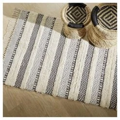 Le moins cher 🌟 ATMOSPHERA Tapis En Coton Finition Franges Relief Vague à Motifs 90x150 Cm 🎁